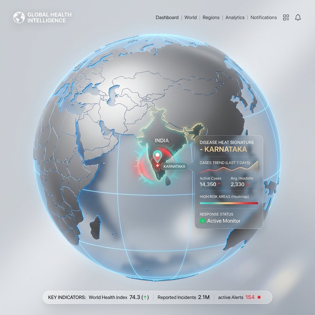 GeoHealth 3D Globe Interface focusing on India and Karnataka