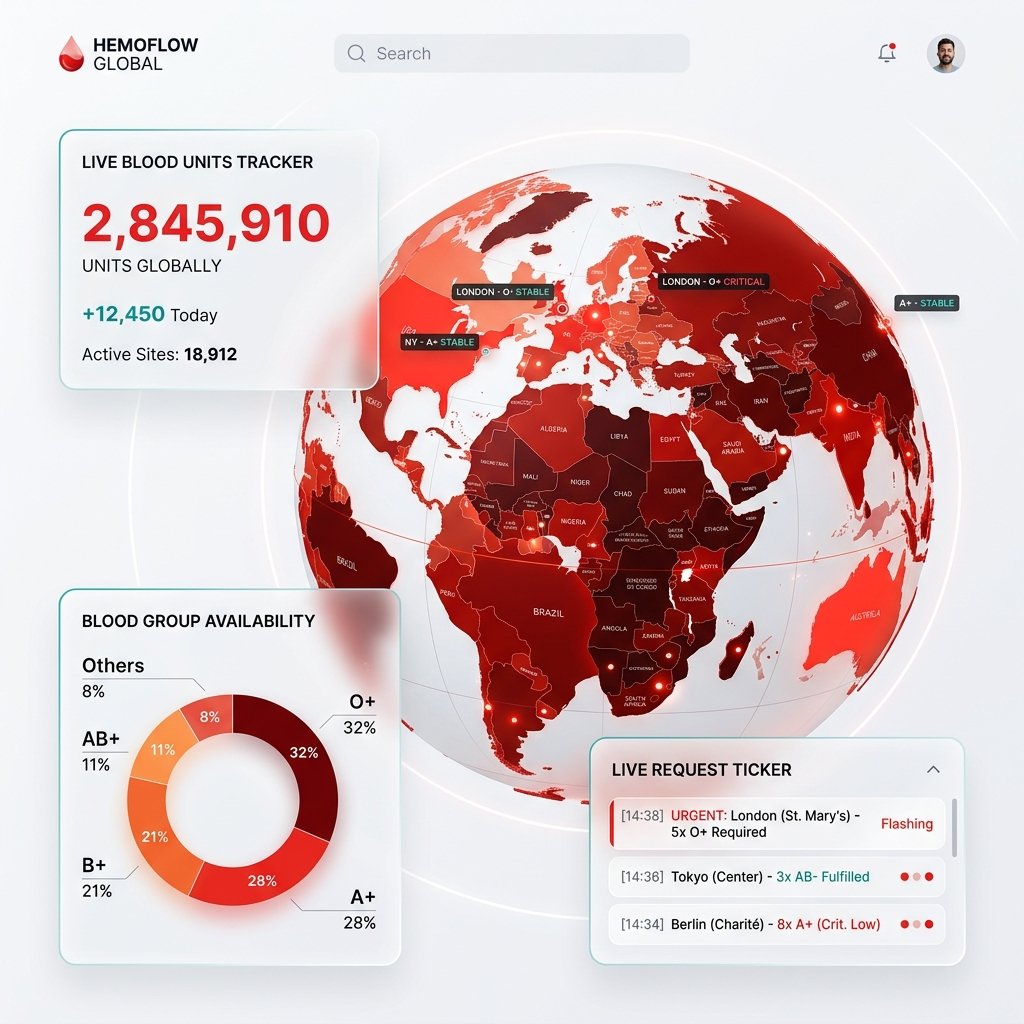 GlobeBlood 3D Globe showing real-time blood availability worldwide