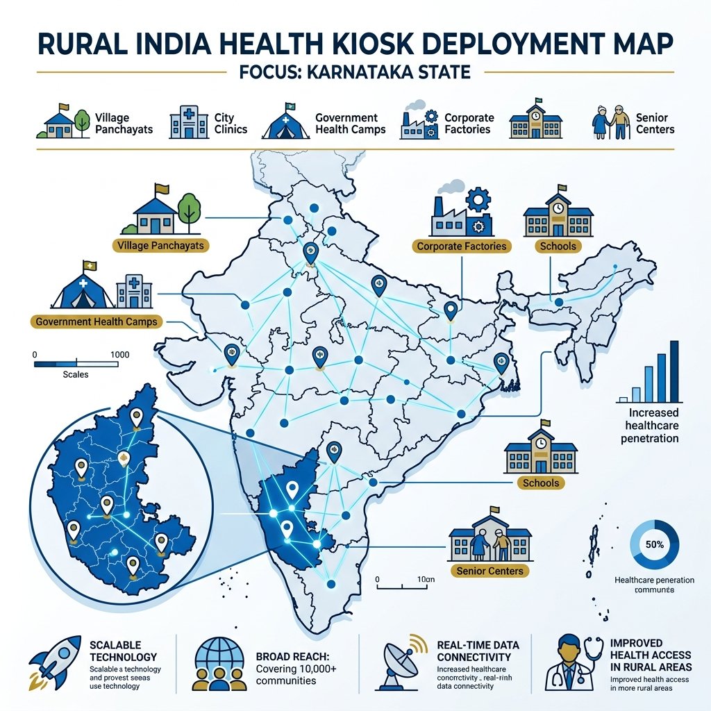 Rural India kiosk deployment map across Karnataka